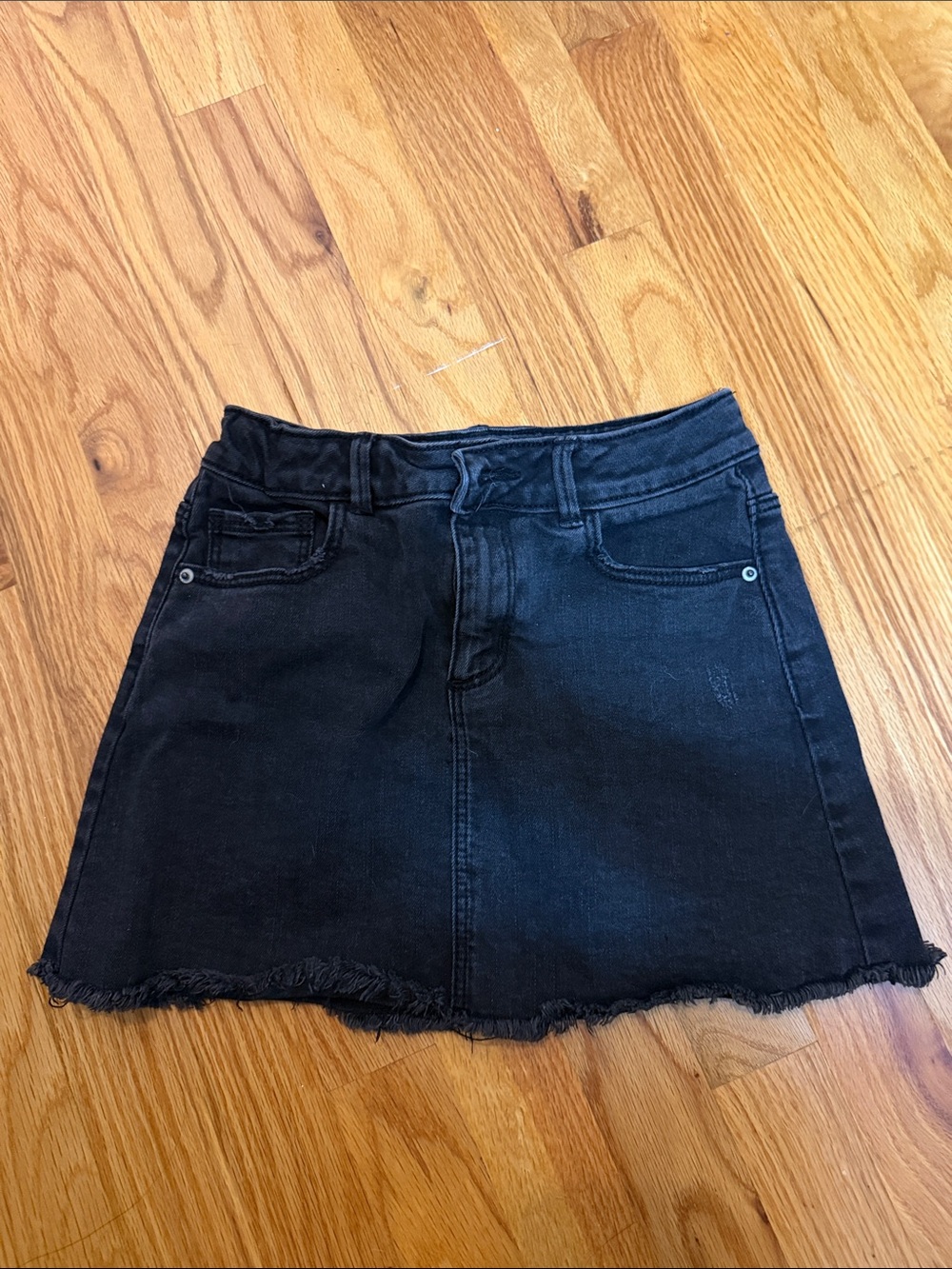Zara Black Frayed-Hem Denim Mini Skirt